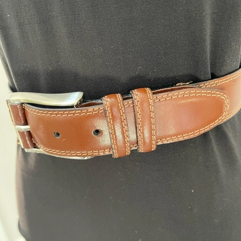 Mens Brown Leather Stitched Mens Belt Size 42”